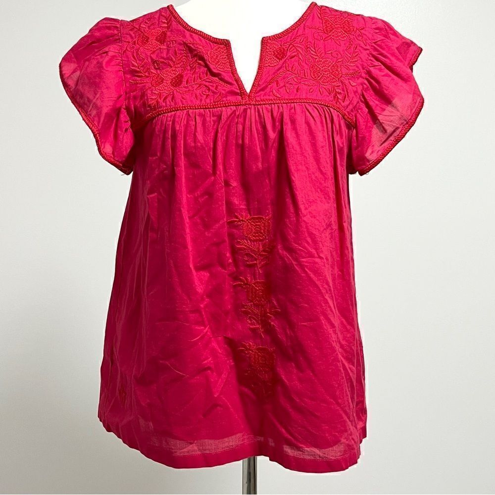 J. Marie Collections Ruffled Sleeve Embroidered Top Small Raspberry Pink - Picture 1 of 12